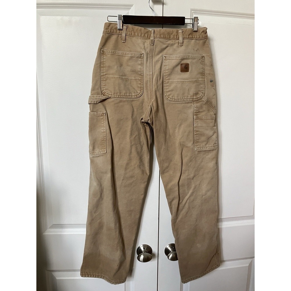 Carhartt B111 BRN Flannel Lined Duck Canvas Carpenter Pants Brown 32x30 Mens - Picture 2 of 14